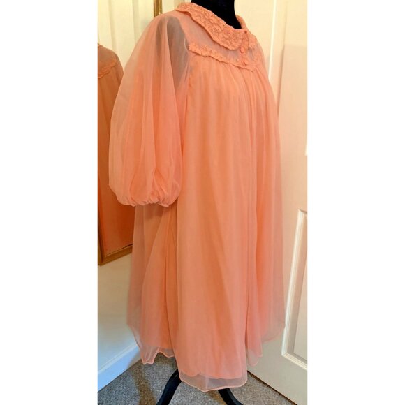 Vintage Gossard Artemis Coral Pink Peignoir Chiffon Nightgown & Robe Set Small - Picture 2 of 12